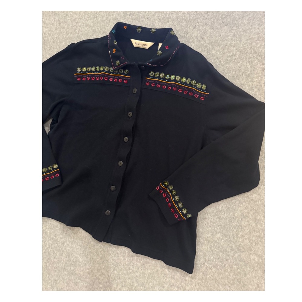 Bechamel Women's Cotton Embroidered Sequin Floral Button Down Cardigan L VTG - Picture 3 of 11
